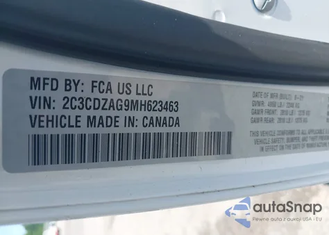 2021 Dodge Challenger Sxt из США, поврежденный, VIN 2C3CDZAG9MH623463